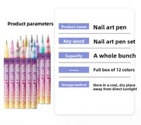 Stylo marqueur effaçable LYL 12 couleurs pour nail art, pointe fine 0,5 mm, imperméable, séchage rapide, pour manucure française DIY, peinture acrylique pour ongles