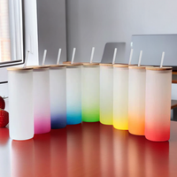 18/25oz Gelas Tumbler Kaca Borosilikat Berlapis Embun Botol Air Sublimasi Tutup Bambu Tiup Manual Aman untuk Mesin Cuci Piring dan Microwave XILIN
