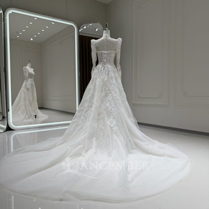 Xx103 Elegant Modern <b>Wedding</b> <b>Dress</b> Sweetheart Neck Backless <b>Long</b> <b>Sleeve</b> 3D Floral Lace Applique Ball Gown Chapel Train - Product Image 2