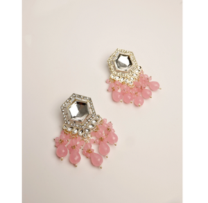 Pendientes Colgantes Hexagonales de Aleación de Zinc Chapados en Oro de Nuevo Diseño al por Mayor con Gotas de Perlas de Imitación y Cuentas Geométricas - Product Image 4