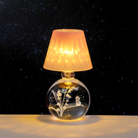 3D-Gravierte Glaskugel Warm Leuchtende Moderne Minimalistische Nachtlampe mit Eingebauter Batterie für Schlafzimmer und Schreibtisch