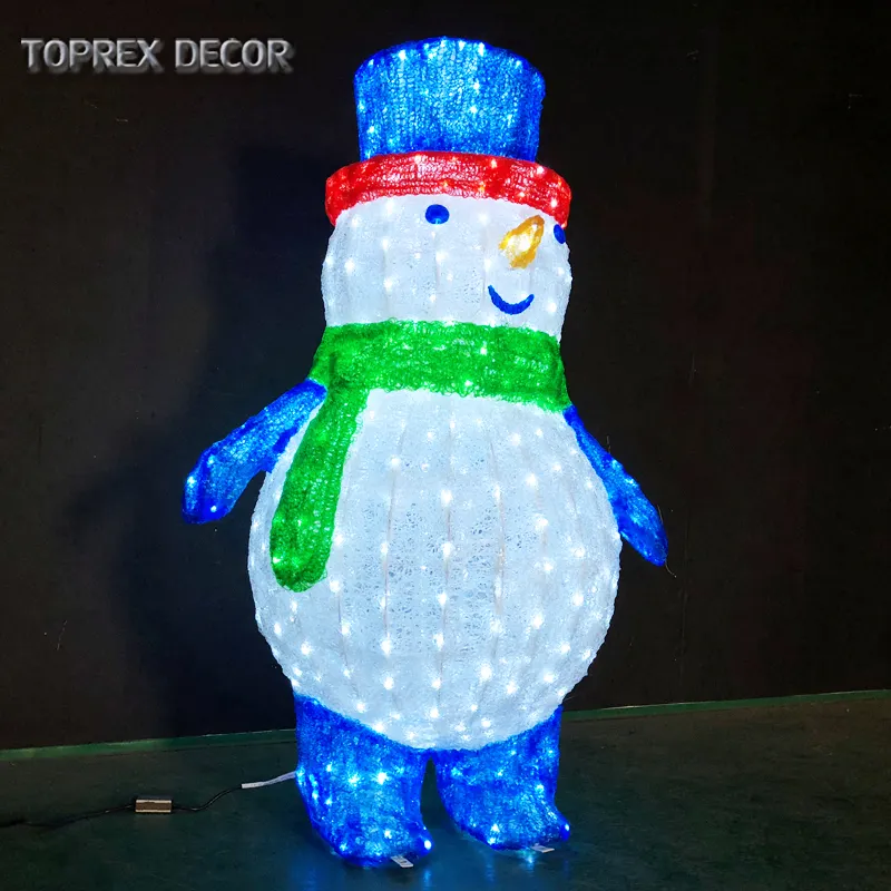 Outdoor christmas decoration life size plastic crystal metal lighted acrylic snowman