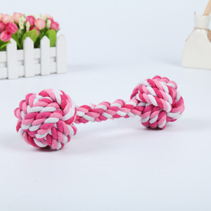 ของเล่นเชือกฝ้ายรูปดัมเบลสำหรับสัตว์เลี้ยง ขนาด 20 ซม. สีชมพูขาว ของเล่นเคี้ยวสำหรับสุนัข ทนทาน ช่วยลดอาการปวดฟัน - Product Image 3