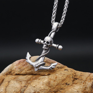 Yunnique – collier avec ancre en forme de crâne en acier titane, chaîne de 60cm, pendentif, bijoux, cadeau, Style Hip Hop - Product Image 2