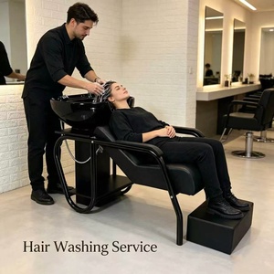 Fauteuil de lavage moderne en cuir PU noir avec bac en fibre de verre durable pour salon de coiffure - Haute qualité - Product Image 5