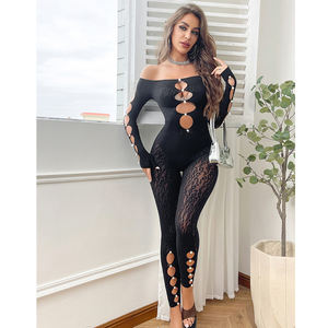 Сексуальный слитный боди с жемчугом и леопардовым принтом, сексуальное боди с вырезами, с длинным рукавом, рыболовная сеть, бикини, боди, DY-015 комбинезон - Product Image 1