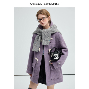 Abrigo de Lana con Capucha Holgado y Hebilla de Cuerno VEGA CHANG 2026, Color Morado, con 58% de Lana para Mujeres Bajas - Product Image 2