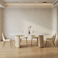 Table à manger ovale moderne européenne en pierre frittée, table à manger en bois avec piétement cannelé pour salle à manger et villa