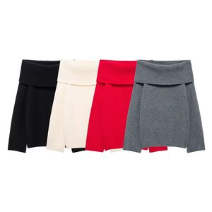 2025 nouveauté Vintage Sexy une ligne épaule à manches longues <span class=keywords><strong>pull</strong></span> femme paresseux ample couleur unie <span class=keywords><strong>pull</strong></span> haut - Product Image 6