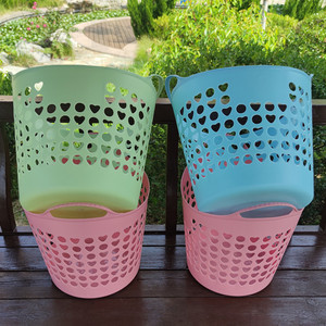 <b>Large</b> Thickened Plastic Laundry <b>Basket</b> Round Hollow Handle Mixed Color Eco Friendly Storage Organizer For Household Clothes - Product Image 3