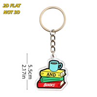 Gantungan Kunci Akrilik dengan Desain Tumpukan Buku & Cangkir Kopi, Cetak UV, Aksesoris Transparan untuk Tas/Kunci - Aksesori Pecinta Sastra