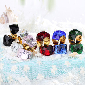 PVD 18K Gold Stainless Steel <b>Statement</b> <b>Ring</b> Colorful Faceted Zircon Claw Setting Trendy Style | Hypoallergenic Waterproof - Product Image 1