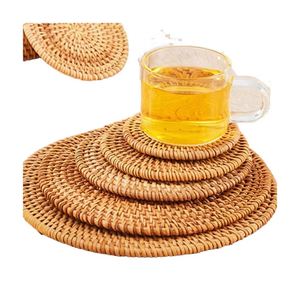 Handmade Non-Slip Bohemian Style 5mm Thick <b>Bamboo</b> Rattan Woven Coaster Mat for Tea Ceremony Dining <b>Table</b> Teapot - Product Image 1