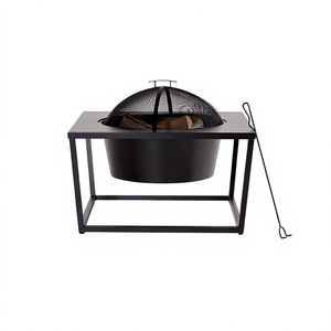 Metal Solid <b>Outdoor</b> Fire Pit Portable Camping Wood Burning With Mesh Cover and Poker <b>Table</b> <b>Firepit</b> Black Patio Heater - Product Image 1