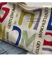 Tas Tote Kanvas Wanita Kapasitas Besar dengan Desain Huruf Modis, Tas Belanja Ramah Lingkungan dengan Logo Cetak Kustom