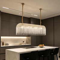 Lustre LED rectangulaire long en cristal K9 avec pampilles, suspension linéaire de luxe pour salle à manger et îlot de cuisine