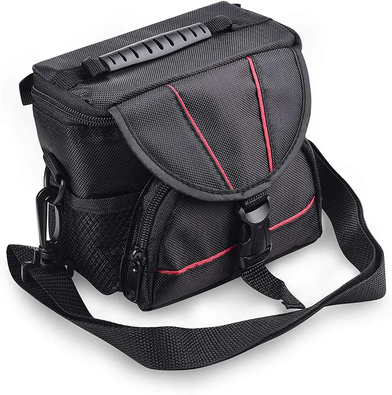 Atacado Camera Crossbody Bag Vários Compartimentos Interiores Poliéster Preto Moda Camera Case Bag com ombro ajustável
