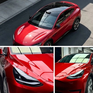Vinilo Adhesivo para Automóviles, Color Rojo Caramelo Súper Brillante con Destellos Dorados, Vinilo Brillante para Decoración de Automóviles - Product Image 3