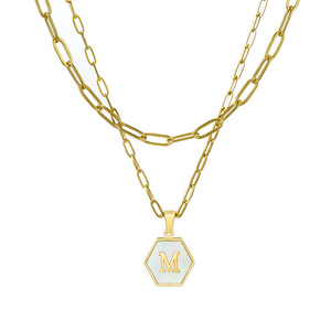 Zogxin Hexagonal Pendant Necklace 18K Gold Plated Double Layer Zinc Alloy Chain Women's Jewelry Gift Daily Wear - Product Image 4