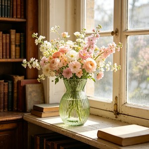 Vase en verre côtelé Hourglass vert et jaune à large ouverture pour la décoration de la maison, des tables de mariage, vase à <span class=keywords><strong>fleurs</strong></span> moderne en verre - Product Image 2