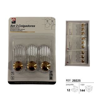Set 3 Colgadores Transparentes Dorados Para Pared Sin Marca - Product Image 3