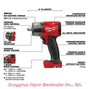 Cờ lê tác động công nghiệp 1/2 inch 1500 N, bán trực tiếp từ nhà máy, đèn LED, bền, chắc chắn, mạnh mẽ - Product Image 4