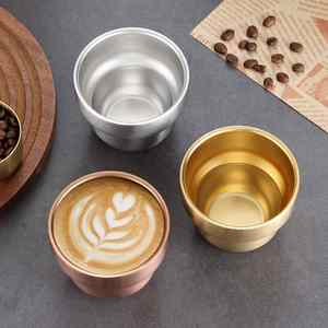 แก้วกาแฟเบียร์สแตนเลสสองชั้นไม่มีหูจับ แก้วเครื่องดื่มสำหรับร้านอาหาร แก้วน้ำหนาสีทองสีเงินสไตล์วินเทจ - Product Image 4
