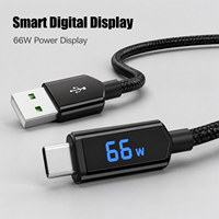 Câble USB-A vers USB-C à charge rapide 66W, coque en alliage de zinc, design avec affichage numérique, compatible avec ordinateur portable, moniteur, téléphone portable