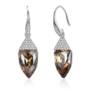 Wholesale Luxury Crystal Jewelry Fashion Long Hoop Woman 925 Silver Earring
