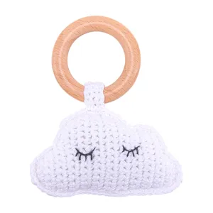 טבעי עץ לעיסת Teether סרוג וו ענן טוחנת טבעת עם פעמון תינוק Teether צעצוע