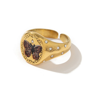 Anillos de Acero Inoxidable con Diseño de Corazón, Mariposa, Flor y <span class=keywords><strong>Cisne</strong></span>, Chapados en Oro de 18K, con Logotipo Personalizado, Joyería de Moda para Mujer - Product Image 5