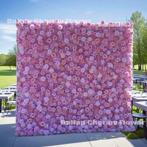 2024 nuevo Roll Up Flower Wall 8ft x 8ft seda Artificial Pink Rose Flower Wall lujo decorativo flor pared telón de fondo - Product Image 1