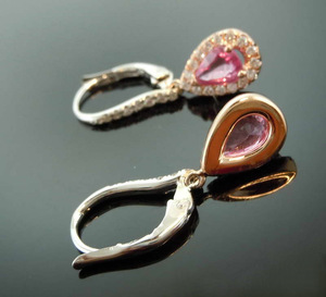 Orecchini a Goccia Bicolore per Donne, Stile con Pietra Rosa, Gioielli per Orecchie alla Moda - Product Image 2