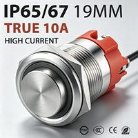 Interrupteur à bouton-poussoir en acier inoxydable 19MM 10A à courant élevé, étanche, 12V, momentané, avec LED éclairée pour contrôle industriel