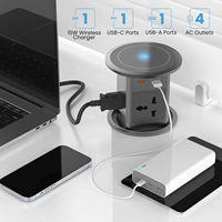 Enchufe Universal Neumático Retráctil Oculto con Cargador Inalámbrico Integrado para Muebles de Oficina, Enchufe Elevable de 10A