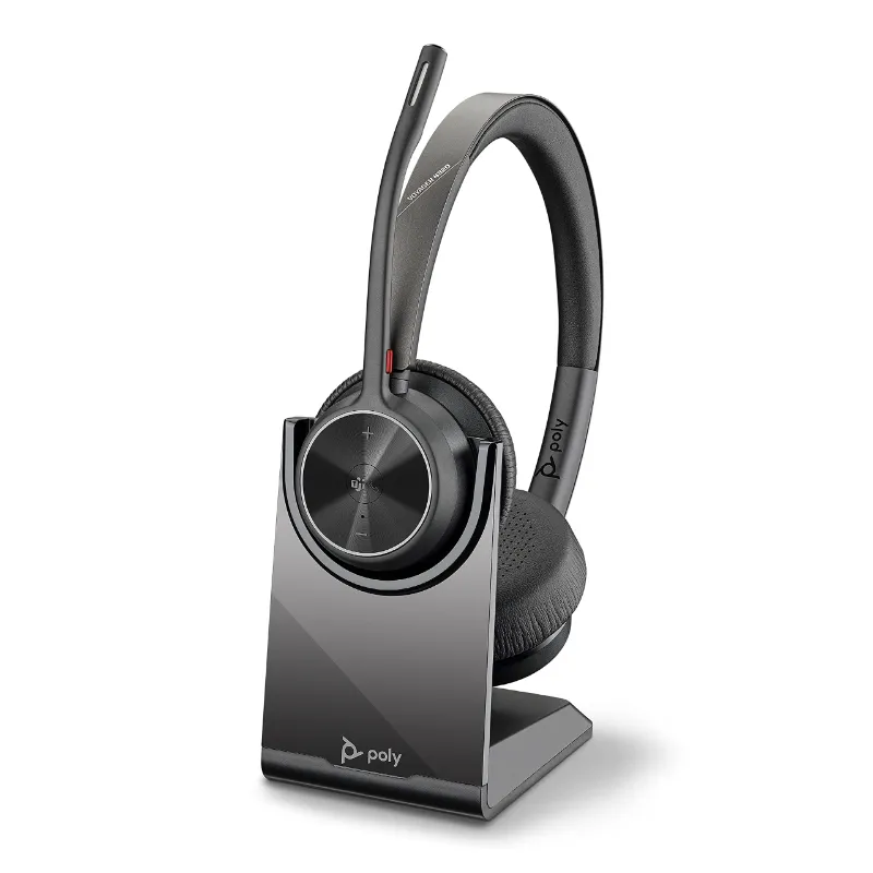Original Plantronics โพลี Voyager 4320 UC ชุดหูฟัง USB-A หูฟังไร้สายบลูทูธชุดหูฟังเสียงสเตอริโอพร้อมขาตั้งชาร์จ