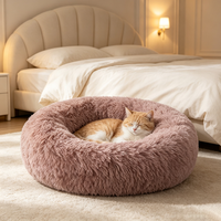 Lit pour animaux de compagnie rond en forme de beignet, personnalisé OEM, apaisant, anti-anxiété, pour chien et chat, lavable, en peluche moelleuse