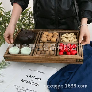 Ensemble de plateaux en bois de style chinois pour la maison, ensemble de sept pièces pour servir des collations, des fruits secs et des fruits frais, en bois. - Product Image 4