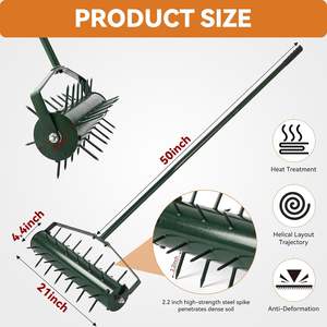 Aérateur <span class=keywords><strong>de</strong></span> pelouse à roulettes robuste - Rouleau à pointes avec long manche pour l'entretien des pelouses et des jardins - Product Image 3