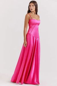 Style européen et américain Spaghetti Strap femmes Maxi <span class=keywords><strong>robe</strong></span> <span class=keywords><strong>de</strong></span> <span class=keywords><strong>soirée</strong></span> Satin Fuchsia Sexy dos nu fête <span class=keywords><strong>robe</strong></span> moulante - Product Image 4
