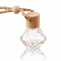 Botol Parfum Mobil Kaca Bentuk Berlian 8ml, Botol Pengharum Ruangan Kosong Isi Ulang dengan Tutup Kayu, Diffuser Minyak Esensial