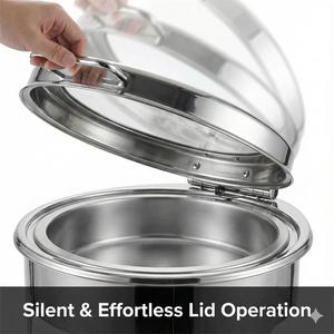 Vassoio Termico Rotondo in Acciaio Inox per Buffet con Coperchio in Vetro, Ideale per Hotel, Feste e Servizi di Catering - Product Image 5