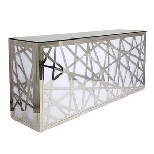 Modern Multi-face Silver Stainless Steel acrylic Black Glass Top LED Light Bar Table For Bar Wedding Rental