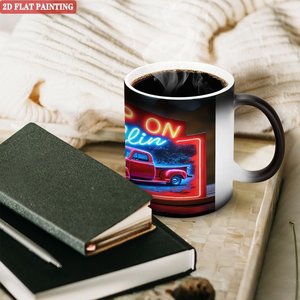 Ergonomic Handle Mug Frosted Black 11oz <b>Ceramic</b> Heat Sensitive Drinking <b>Cup</b> - Product Image 3