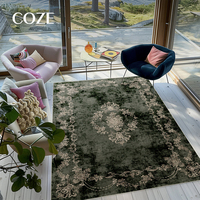 Tapis imprimé de style bohème, vert et bleu, en mélange de laine haut de gamme, fabriqué à la machine, pour salon et chambre à coucher (zone de chevet)