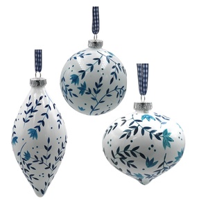 Ornements de Noël en verre blanc peints à la main, fabriqués directement en usine, motifs bleus luxueux, décorations de Noël pour cadeaux de fête - Product Image 1