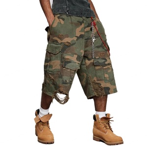 Wholesale Custom LOGO Plus Size HIP HOP Camouflage Cargo <b>Shorts</b> Vintage High Quality Men's <b>Shorts</b> Heavyweight Distressed <b>Shorts</b> - Product Image 2