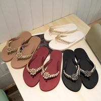 Tongs pour femmes, douces et confortables, pour mariage, plage, avec ornements en strass, chaîne en cristal, chaussures imperméables, accessoires
