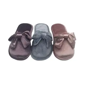 New design high quality smooth velour quilting sleeping slippers for women