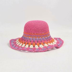 Colorful Paper Crochet Paper Straw Bucket <b>Hat</b> Female Summer New <b>Holiday</b> Large Brim Beach Leisure Sunshade Bucket <b>Hat</b> Straw - Product Image 3